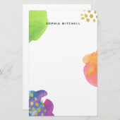 カラフルは金ゴールドの水彩画を抽出します 便箋 (正面/裏面)