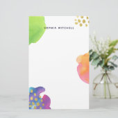 カラフルは金ゴールドの水彩画を抽出します 便箋 (スタンド正面)