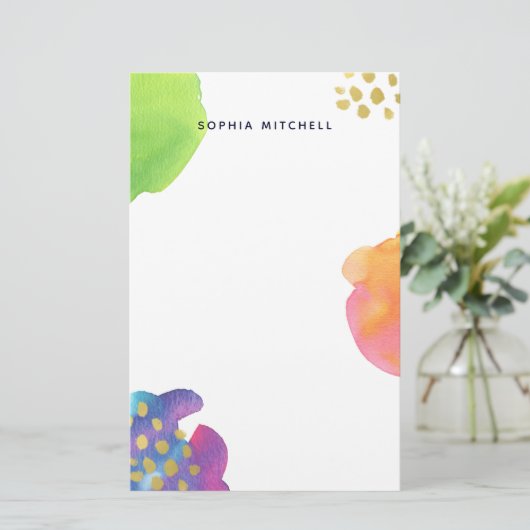 カラフルは金ゴールドの水彩画を抽出します 便箋 (スタンド正面)