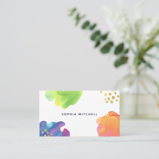 カラフルは金ゴールドの水彩画を抽出します 名刺 (スタンド正面)
