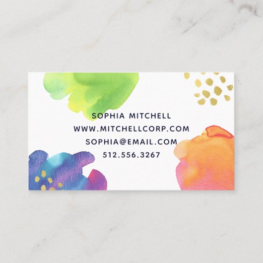 カラフルは金ゴールドの水彩画を抽出します 名刺 (裏面)