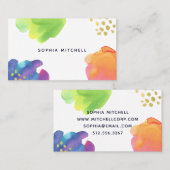 カラフルは金ゴールドの水彩画を抽出します 名刺 (正面/裏面)