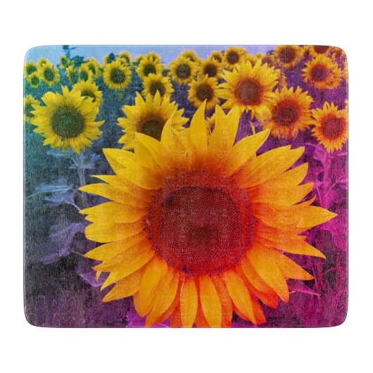 カラフルひまわり素朴写真国フローラ カッティングボード (正面)