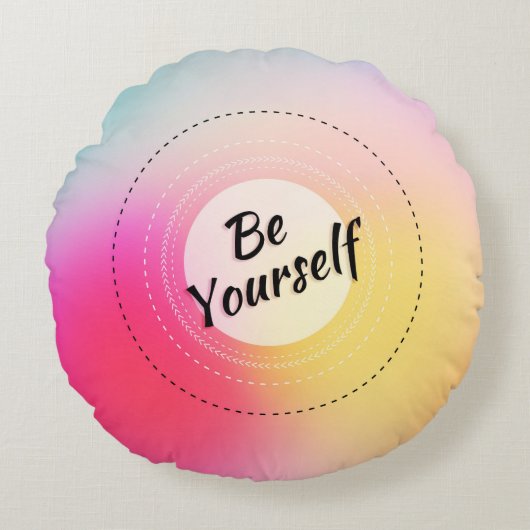 カラフルぼやけ背景の活気づける引用文 ラウンドクッション (正面)