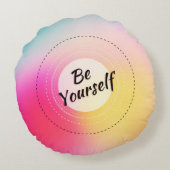 カラフルぼやけ背景の活気づける引用文 ラウンドクッション (裏面)