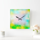 カラフルぼやけ花 スクエア壁時計 (ホーム)