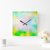 カラフルぼやけ花 スクエア壁時計 (ホーム)