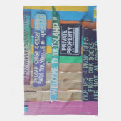 カラフルようこそ島の看板Carribean キッチンタオル (縦)