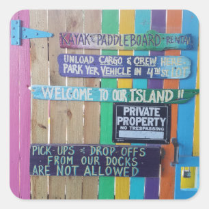 カラフルようこそ島の看板Carribean スクエアシール