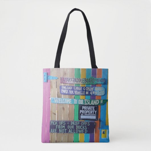 カラフルようこそ島の看板Carribean トートバッグ (正面)