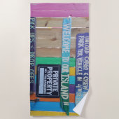 カラフルようこそ島の看板Carribean ビーチタオル (正面)