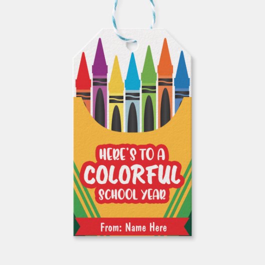 カラフルよくはしゃぐCrayola Color学校初日 ギフトタグ (正面)