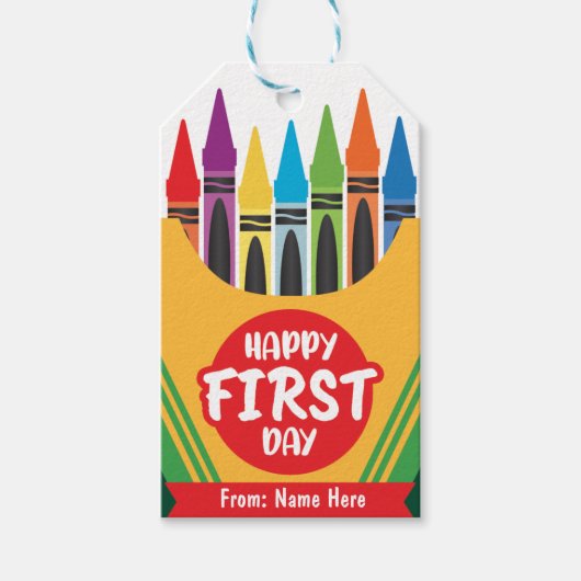 カラフルよくはしゃぐCrayola Color学校初日 ギフトタグ (正面)