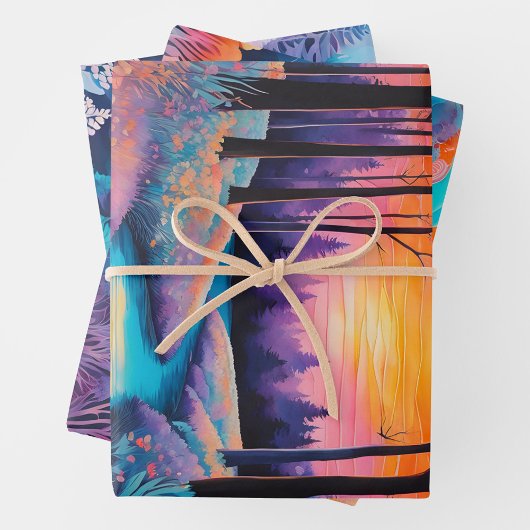 カラフルろうけつ染めフォレストアートラッピング紙シート ラッピングペーパーシート