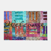 カラフルろうけつ染め正方形キルトフォーマット ドアマット (正面)