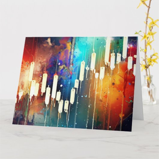 カラフルろうそく足グラフの絵を描抽象芸術 カード (黄色い花)