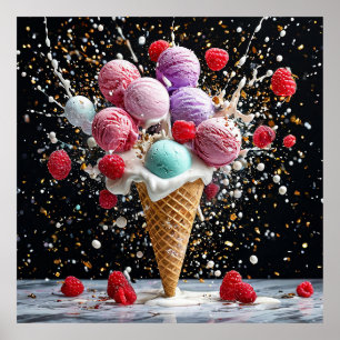 🍦 カラフルアイスクリームコーン スプラッシュデザートデコレーション 🍦 ポスター
