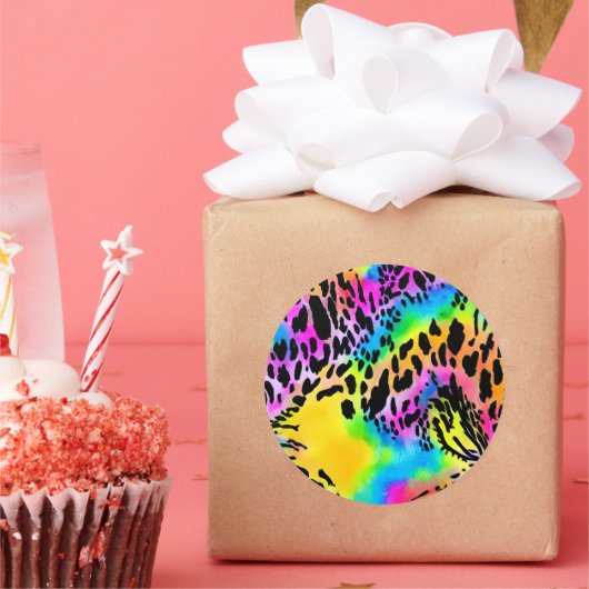 カラフルアニマルプリントパターン ラウンドシール (パーティー)