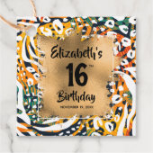 カラフルアニマルプリント16誕生日パーソナライズされた フェイバータグ (正面)