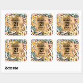 カラフルアニマルプリント21歳パーソナライズされた誕生日 スクエアシール (シート)