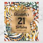 カラフルアニマルプリント21歳パーソナライズされた誕生日 ワインラベル (シングルラベル)