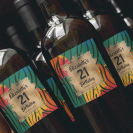 カラフルアニマルプリント21歳パーソナライズされた誕生日 ワインラベル