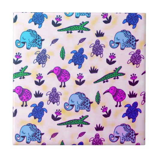 カラフルアニマルプリント タイル (正面)