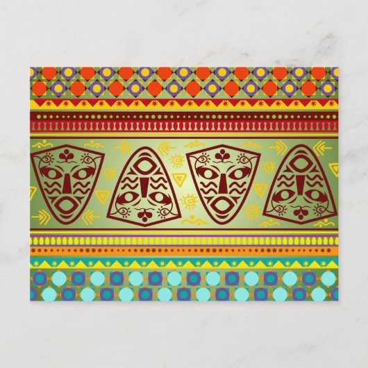 カラフルアフリカマスクストライプケンテパターン ポストカード (正面)