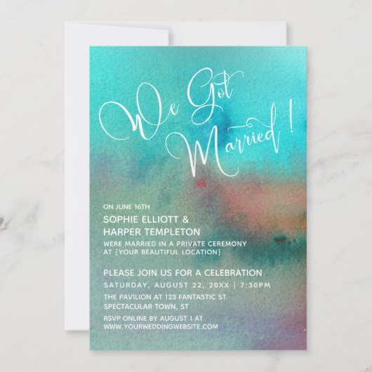 カラフルアブストラクトウォーターカラー ウェディングスクリプト 招待状 (正面)