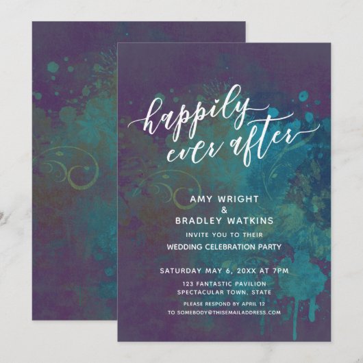 カラフルアブストラクト ハッピーエバーアフター レセプション 招待状 (正面/裏面)