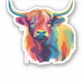 カラフルアポップ・アートのートハイランドクラシック牛Tシャツ シール (正面)