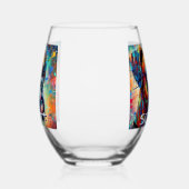 カラフルアポップ・アートのートボクサードッグパーソナライズされたティール（緑がかった色）ブルー ステムなしワイングラス (右)