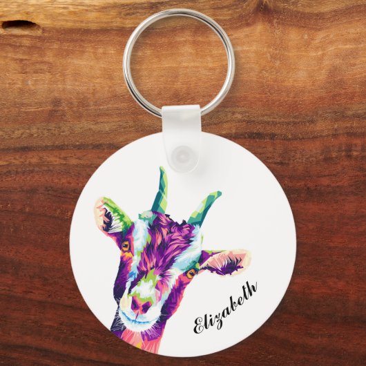 カラフルアポップ・アートのートヤギパーソナライズされた キーホルダー (裏面)