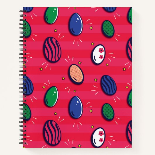 カラフルアポップ・アートのート復活祭の卵パターン ノートブック (正面)