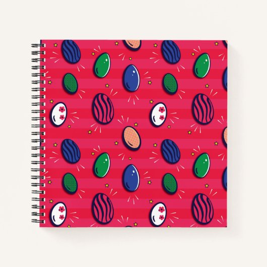 カラフルアポップ・アートのート復活祭の卵パターン ノートブック (正面)