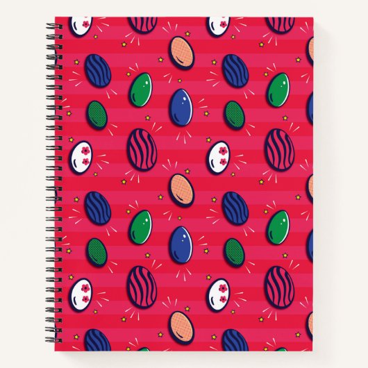 カラフルアポップ・アートのート復活祭の卵パターン ノートブック (正面)