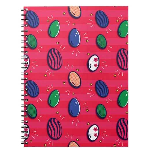 カラフルアポップ・アートのート復活祭の卵パターン ノートブック (正面)