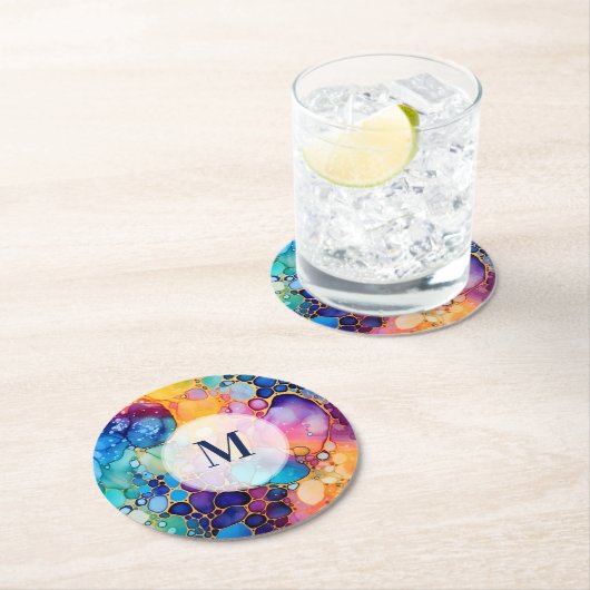 カラフルアルコモダンール水の背景色 ラウンドペーパーコースター (インサイチュ)