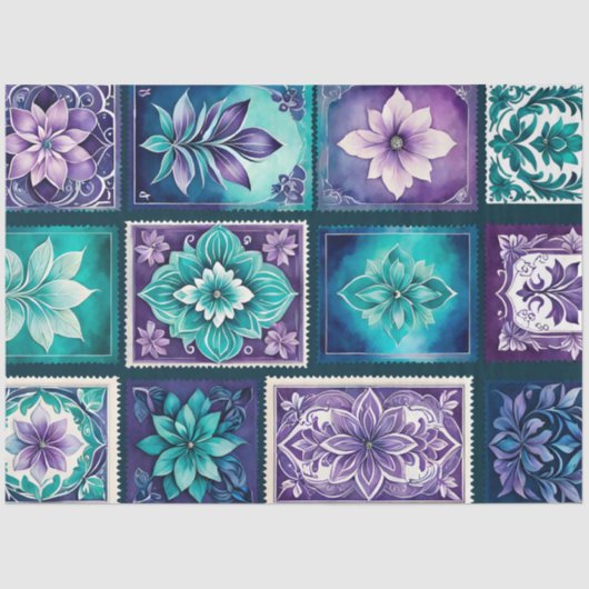 カラフルアンティークスタンプアートティッシュペーパー 薄葉紙 (正面)