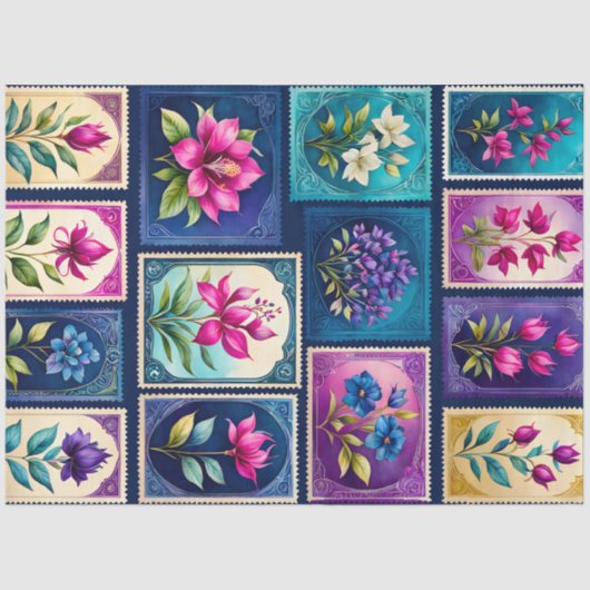 カラフルアンティークスタンプアートティッシュペーパー 薄葉紙 (正面)