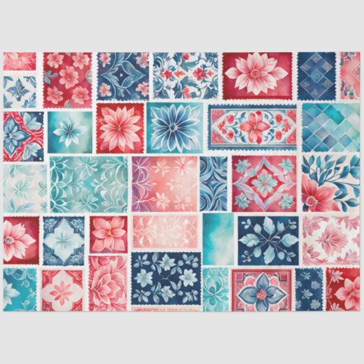 カラフルアンティークスタンプアートティッシュペーパー 薄葉紙 (正面)