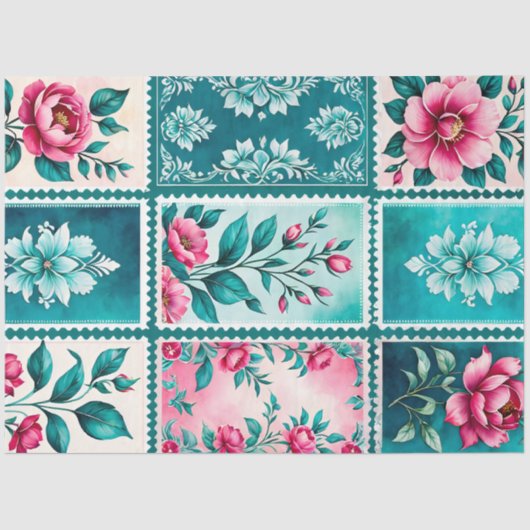 カラフルアンティークスタンプアートティッシュペーパー 薄葉紙 (正面)