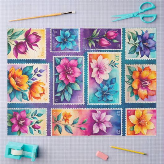 カラフルアンティークスタンプアートティッシュペーパー 薄葉紙 (クラフト)