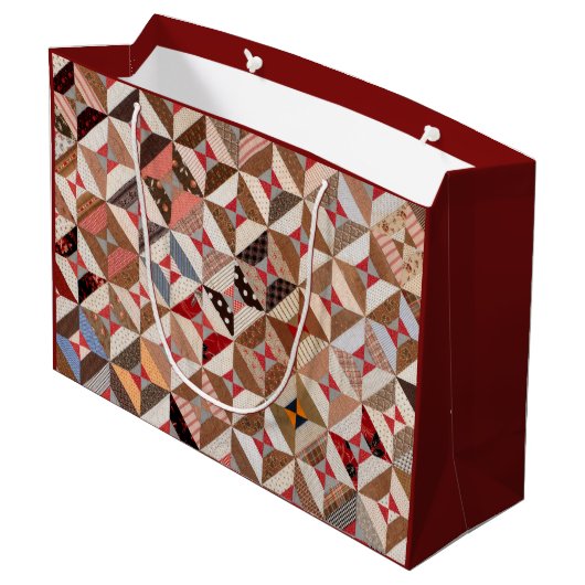 カラフルアンティークスプールパターンパッチワークキルト ラージペーパーバッグ (裏面アングル)