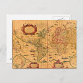 カラフルアンティークヴィンテージ世界地図 ポストカード (正面/裏面)