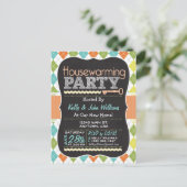 カラフルアーガイルChalkboard引っ越し祝いパーティーパーティー インビテーションポストカード (スタンド正面)