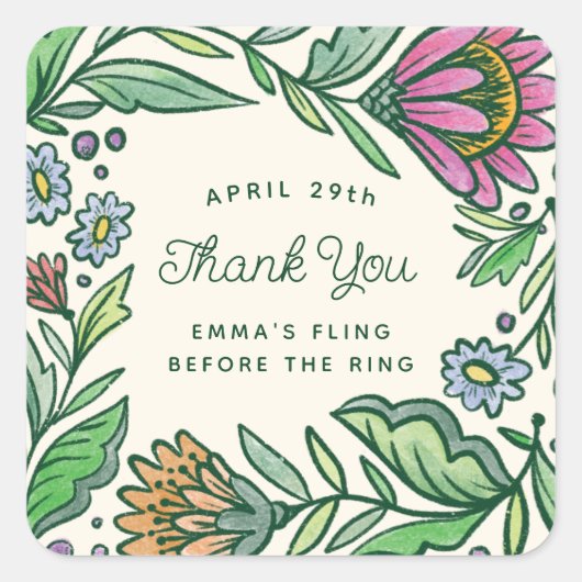 カラフルアーティスティックスカンディブライダルシャワープレゼントギフトタグ スクエアシール (正面)