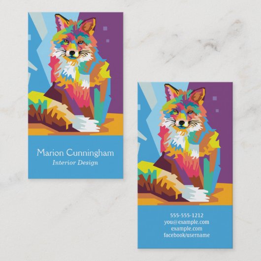 カラフルアートキツネポートレート 名刺 (正面/裏面)