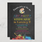カラフルアートパーティー インクスプラッシュ 黒板 誕生日 招待状 (正面/裏面)