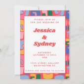 カラフルアートモダン抽象芸術赤結婚図形 招待状 (正面)